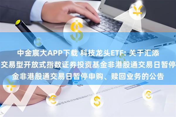 中金宸大APP下载 科技龙头ETF: 关于汇添富中证沪港深科技龙头交易型开放式指数证券投资基金非港股通交易日暂停申购、赎回业务的公告