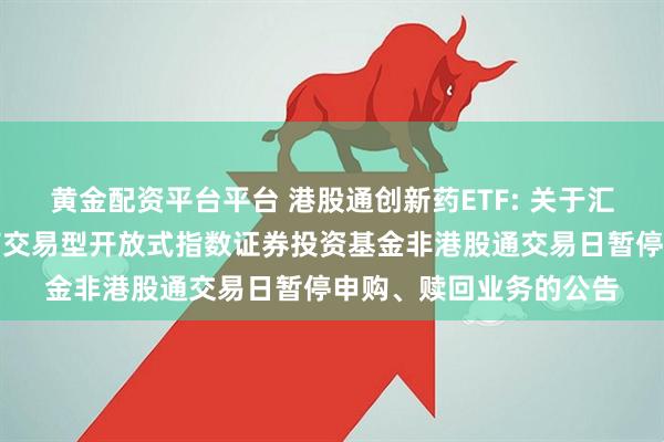 黄金配资平台平台 港股通创新药ETF: 关于汇添富国证港股通创新药交易型开放式指数证券投资基金非港股通交易日暂停申购、赎回业务的公告